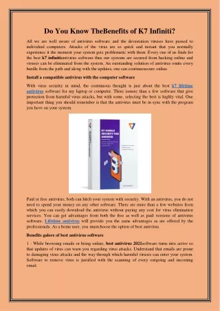 Do You Know The Benefits of K7 Infiniti