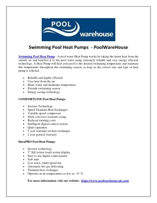 Swimming Pool Heat Pumps - PoolWareHouse