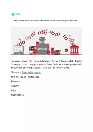 RBL BANK SAVINGS ACCOUNTS /OPEN ONLINE SAVINGS ACCOUNT | FINTRA.CO.IN