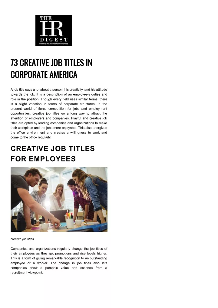 PPT - CORPORATE CREATIVE JOB TITLES PowerPoint Presentation, Free ...