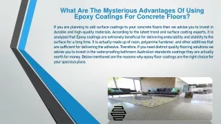 What are the Mysterious advantages of using epoxy coatings for concrete floors ?