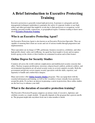 A Brief Introduction to Executive Protecting Training