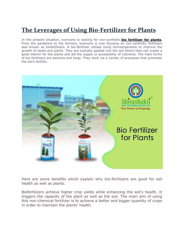 the leverages of using bio fertilizer for plants