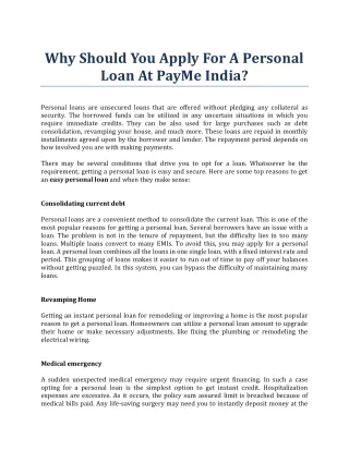 Why should you apply for a Personal Loan at PayMe India