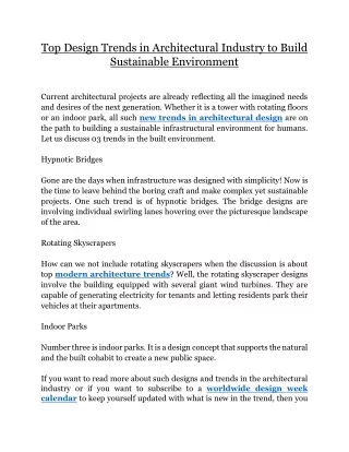 Top Design Trends in Architectural Industry to Build Sustainable Environment