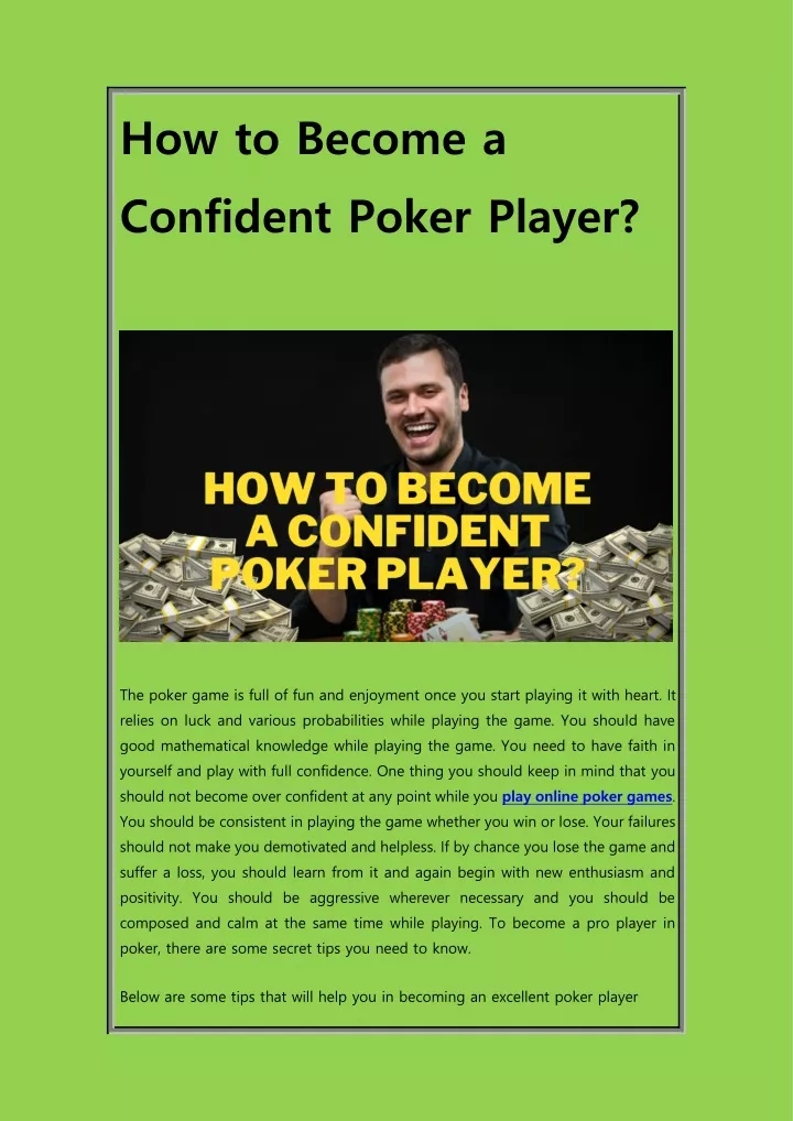 how to become a confident poker player