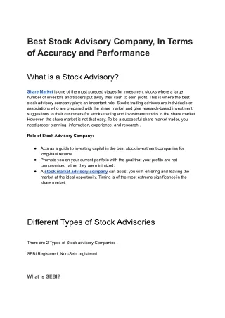 The Best Stock Advisory, In Terms of Accuracy and Performance