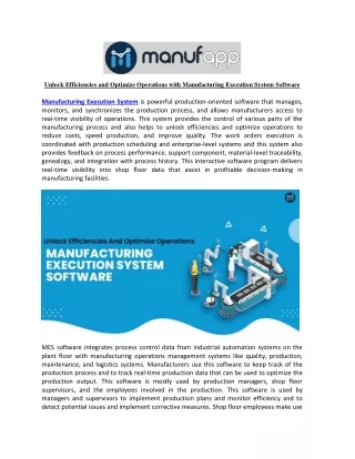 Unlock Efficiencies and Optimize Operations with Manufacturing Execution System