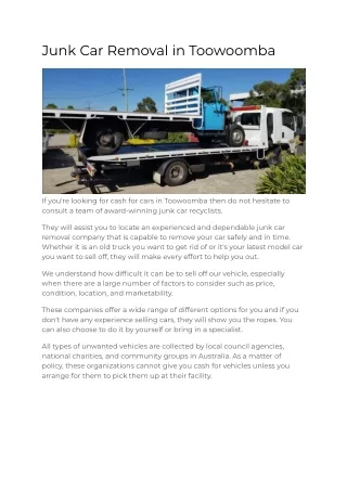 Junk Car Removal in Toowoomba