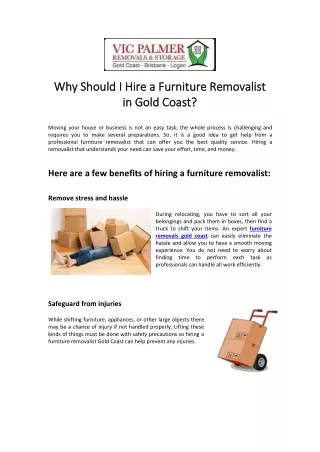 Why Should I Hire a Furniture Removalist in Gold Coast