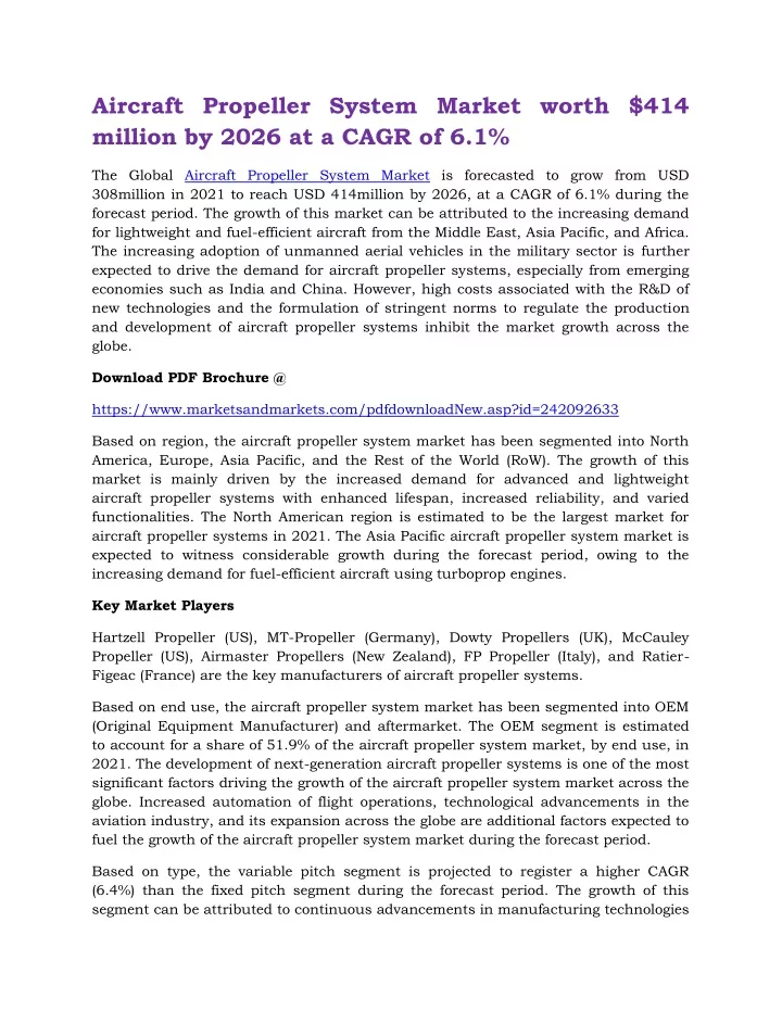 aircraft propeller system market worth