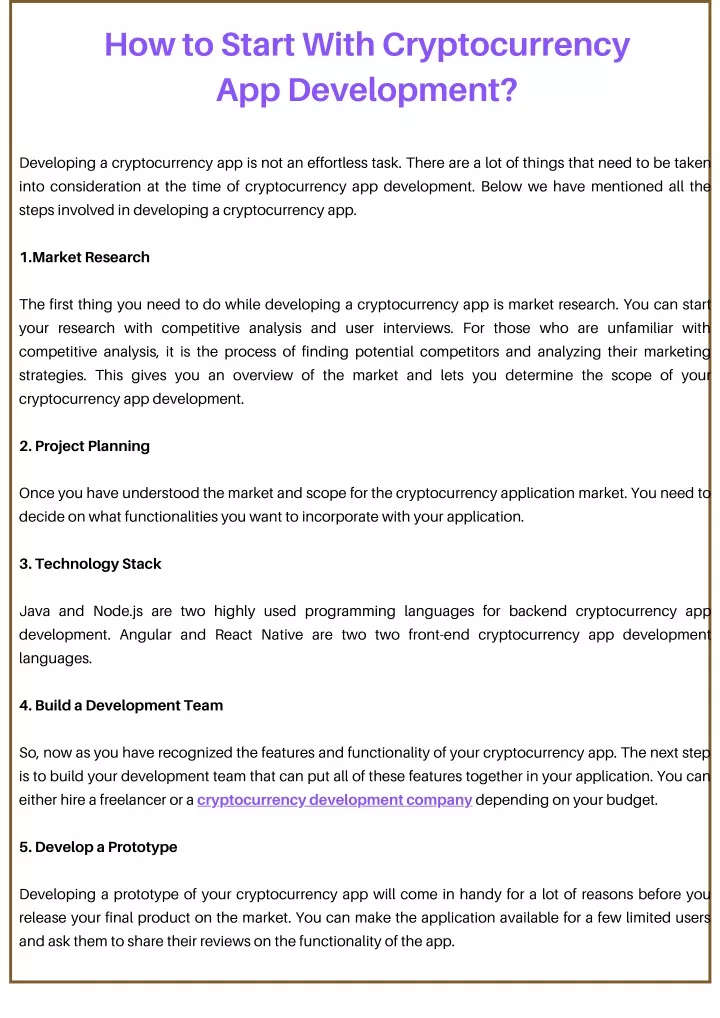how to start with cryptocurrency app development