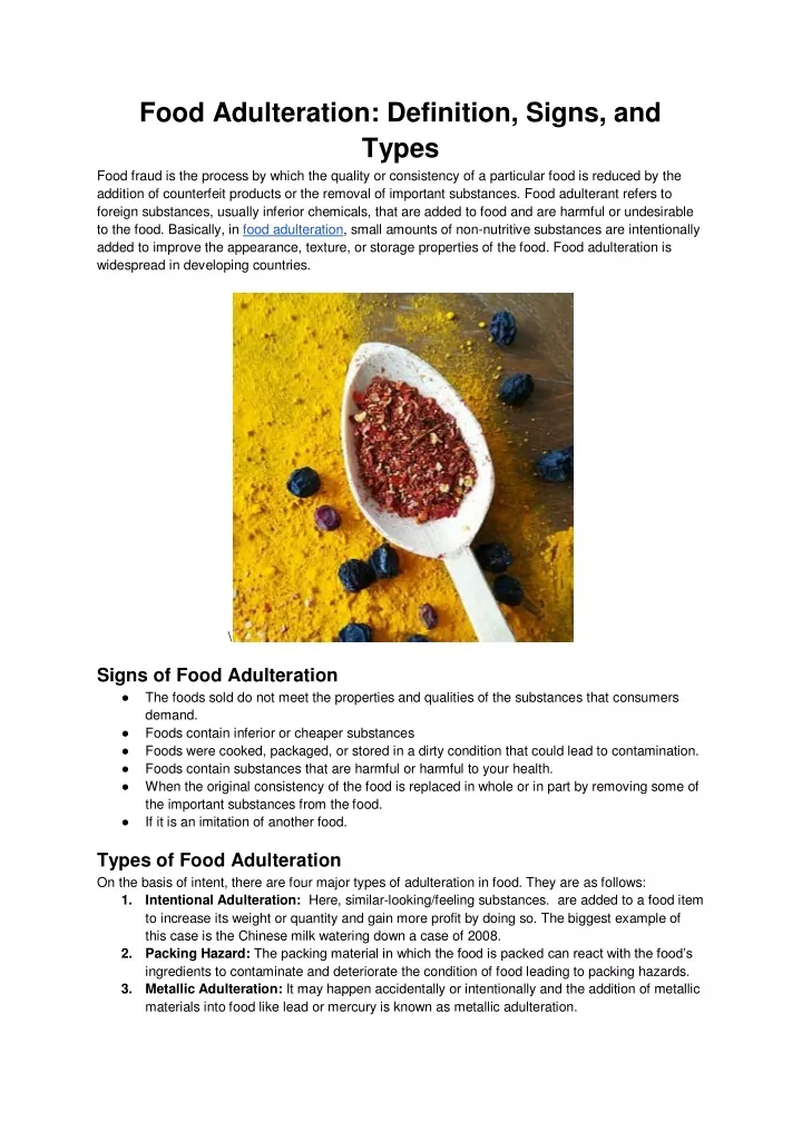 food adulteration definition signs and types food