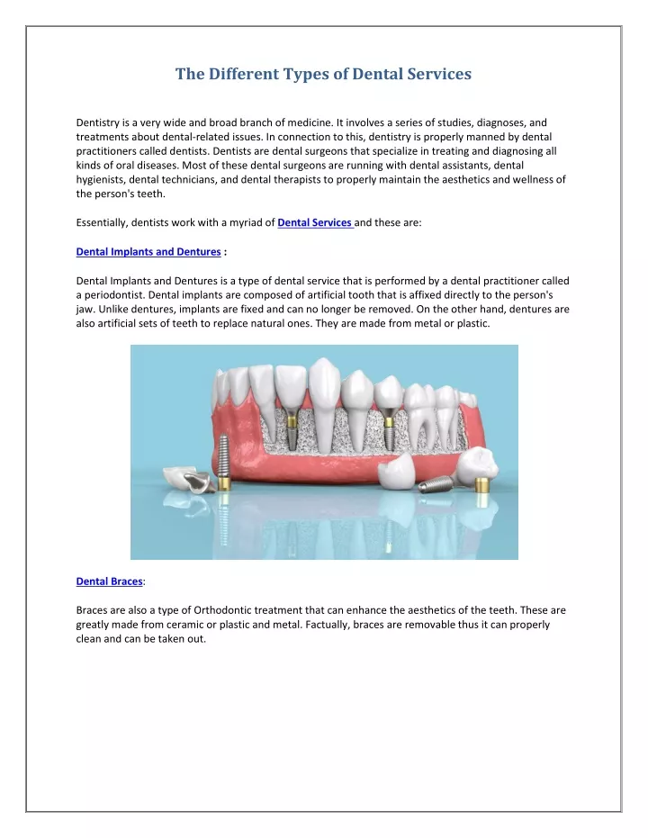 the different types of dental services