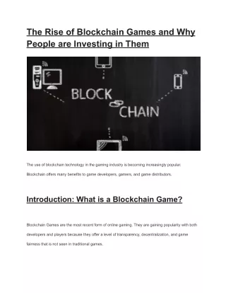 The Rise of Blockchain Games and Why People are Investing in Them