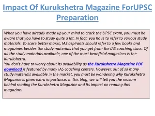 impact of kurukshetra magazine forupsc preparation