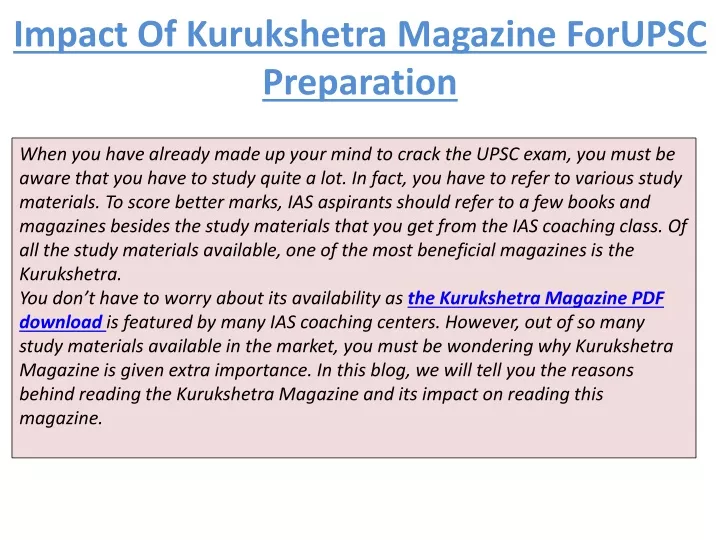 impact of kurukshetra magazine forupsc preparation