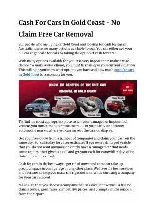 Cash For Cars In Gold Coast - No Claim Free Car Removal