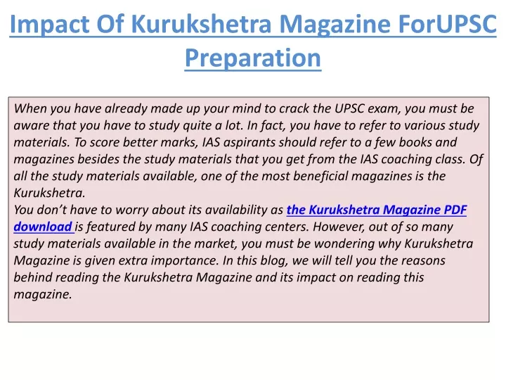 impact of kurukshetra magazine forupsc preparation