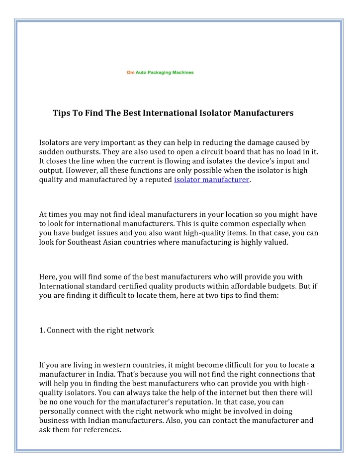 tips to find the best international isolator