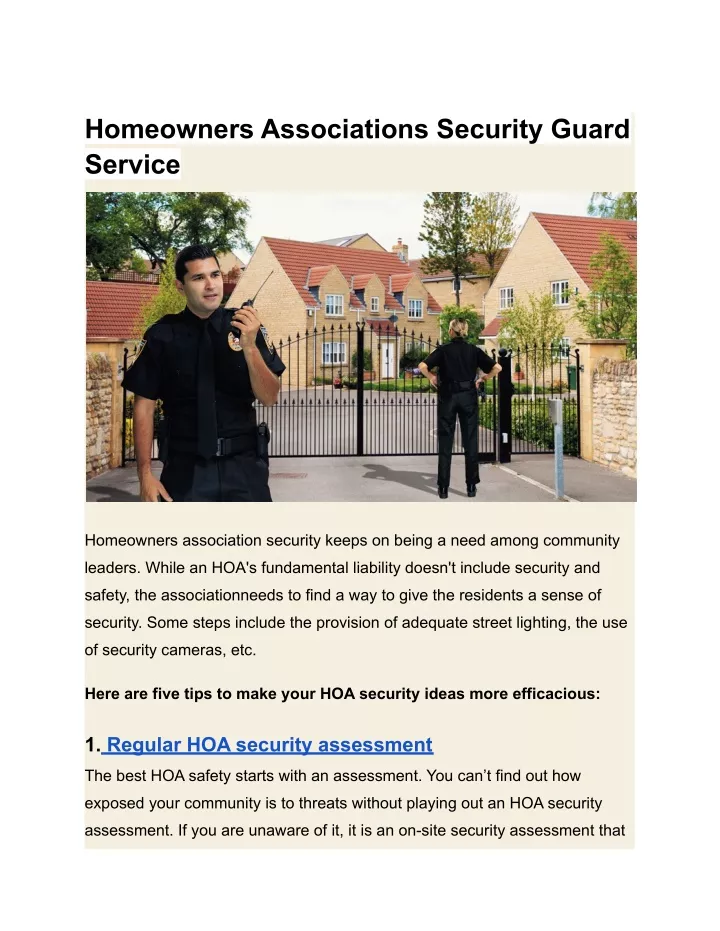 homeowners associations security guard service