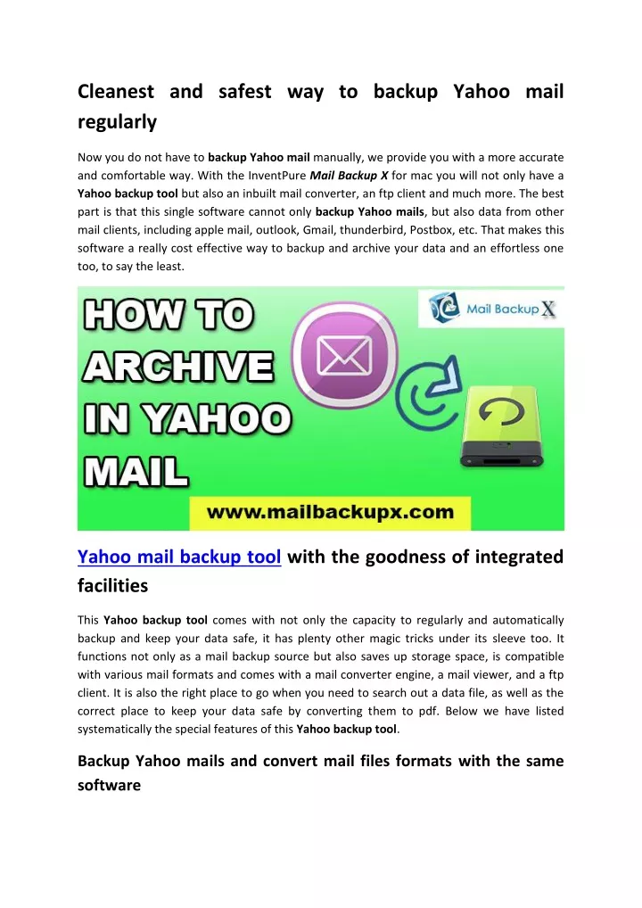 cleanest and safest way to backup yahoo mail