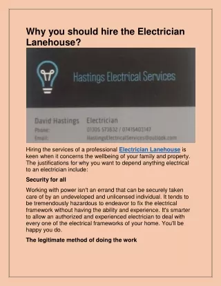 why you should hire the electrician lanehouse
