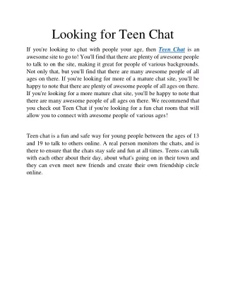Looking for Teen Chat