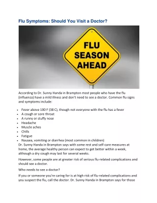 Flu Symptoms- Should You Visit a Doctor
