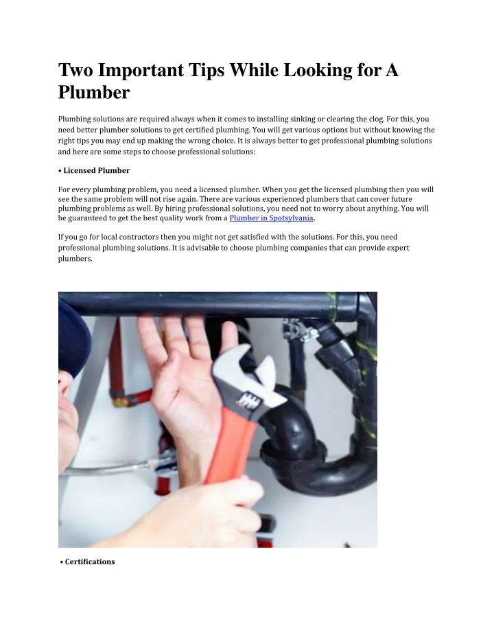 two important tips while looking for a plumber