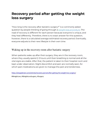 recovery period after getting the weight loss
