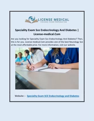 Speciality Exam Sce Endocrinology And Diabetes | License-medical.Com