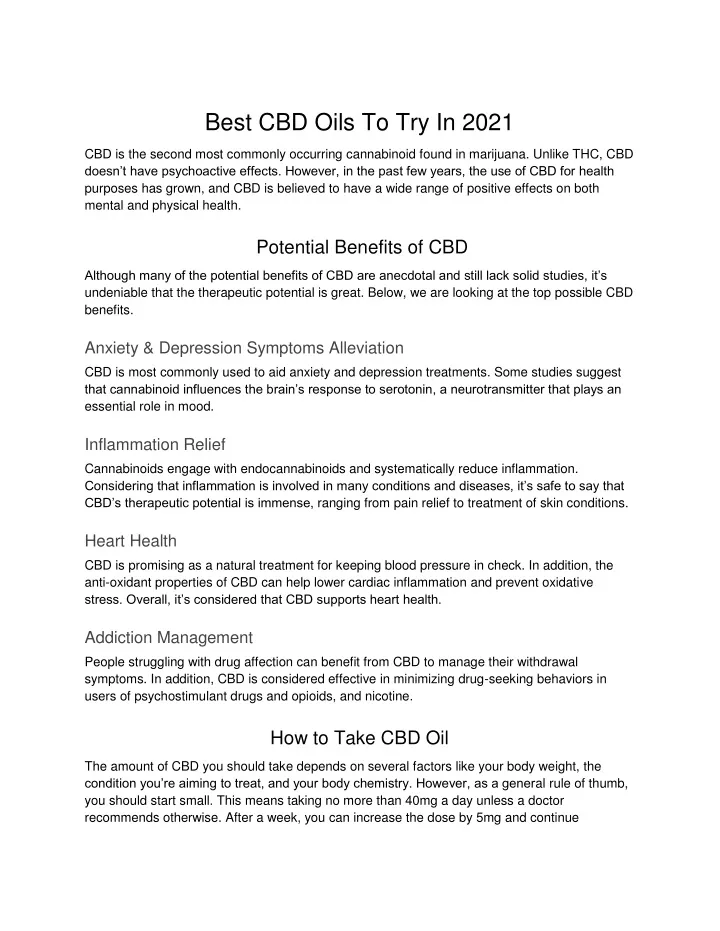 PPT Best CBD Oils To Try In 2021 PowerPoint Presentation, free