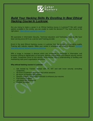 Build Your Hacking Skills By Enrolling In Best Ethical Hacking Course In Lucknow