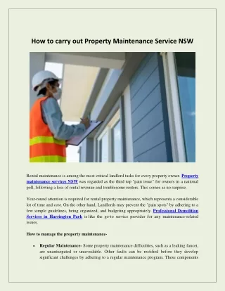 How to carry out Property Maintenance Service NSW
