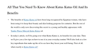 All That You Need To Know About Kutus Kutus Oil And Its Benefits