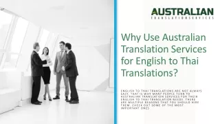 Why Use Australian Translation Services for English to Thai Translations