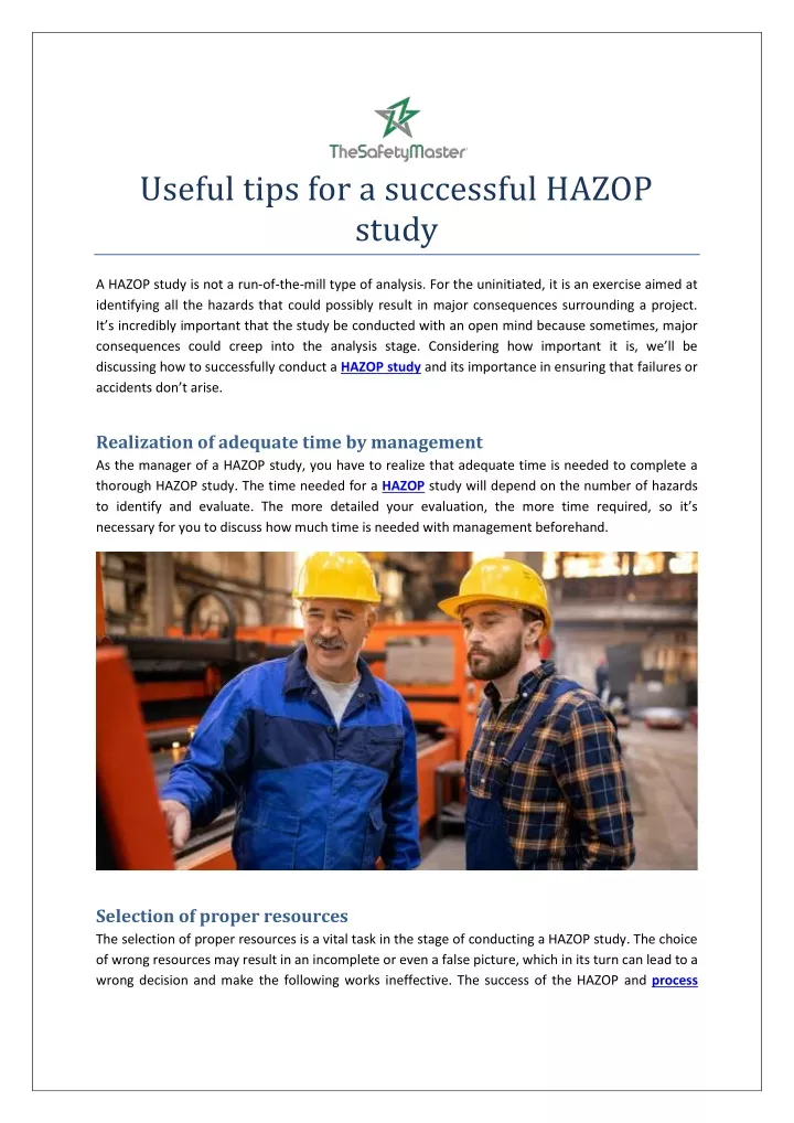 useful tips for a successful hazop study