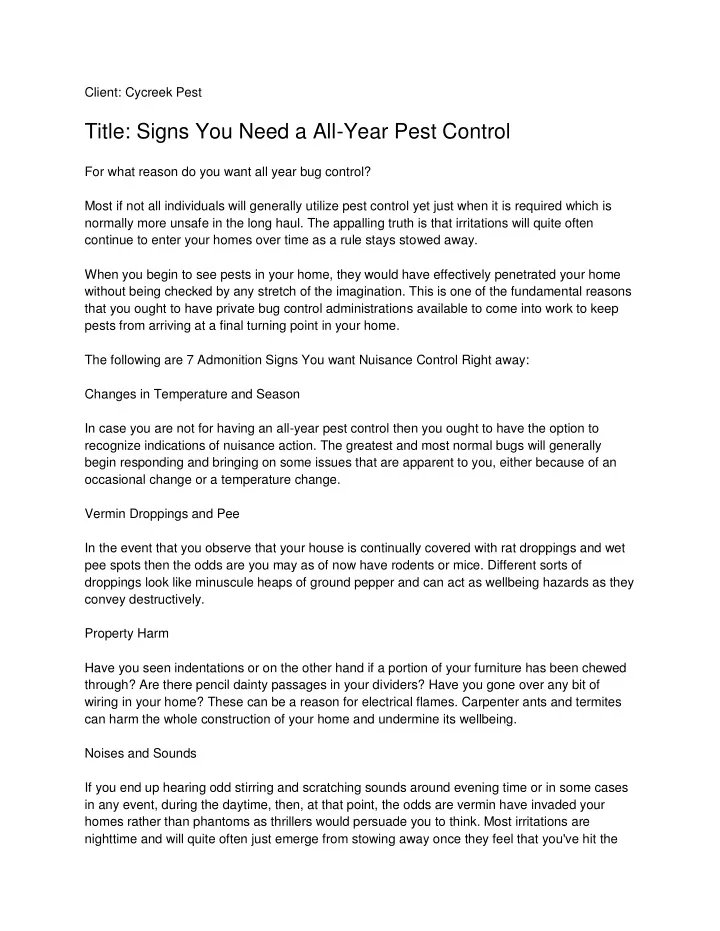 client cycreek pest title signs you need