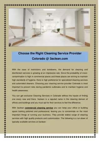 Choose the Right Cleaning Service Provider Colorado @ 3aclean.com