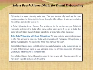 Select Beach Riders Dhabi for Dubai Flyboarding