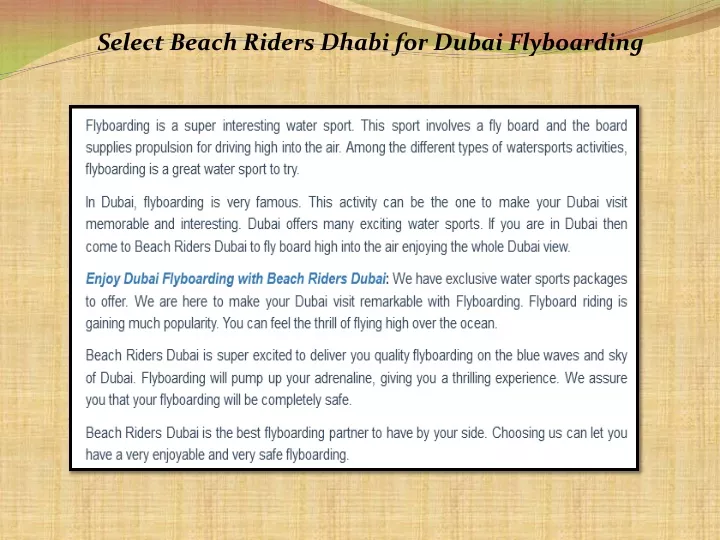 select beach riders dhabi for dubai flyboarding
