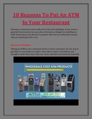 10 Reasons To Put An ATM In Your Restaurant
