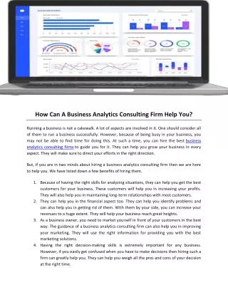 How Can A Business Analytics Consulting Firm Help You