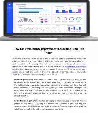 How Can Performance Improvement Consulting Firms Help You