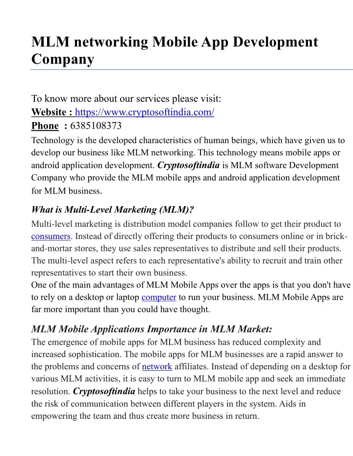 mlm networking mobile app development company