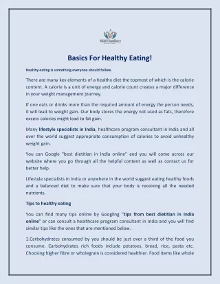 Basics For Healthy Eating!
