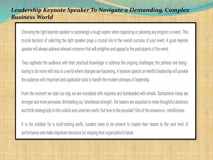 leadership keynote speaker to navigate