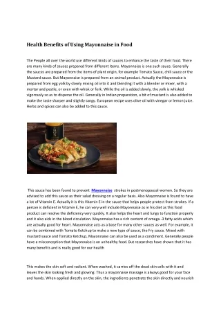 health benefits of using mayonnaise in food