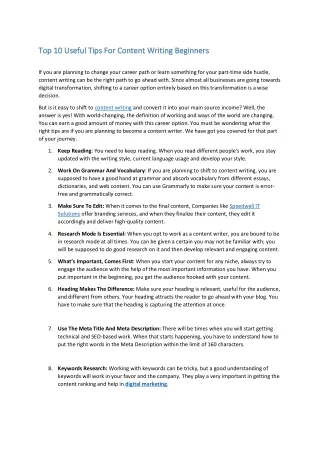 Top 10 Useful Tips For Content Writing Beginners